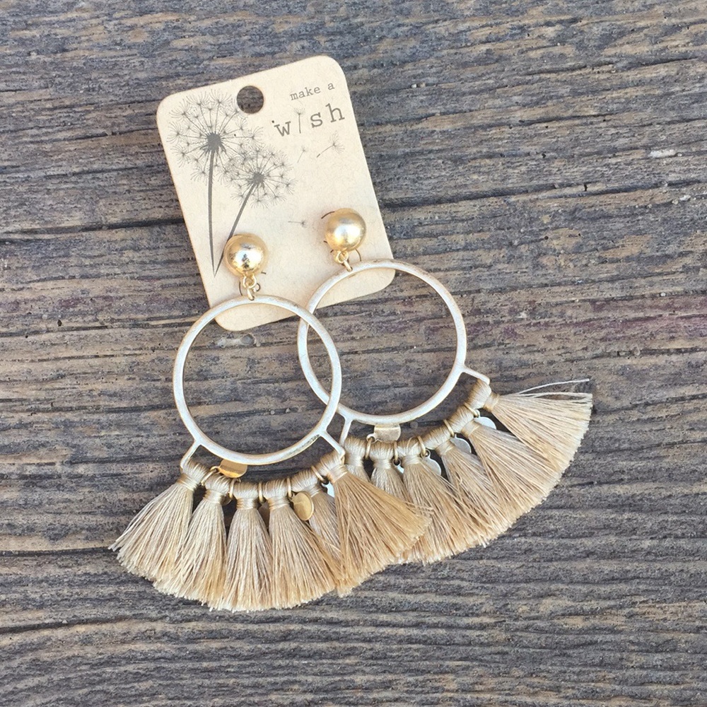 {Make A Wish} Gold Tassel Fan Earrings